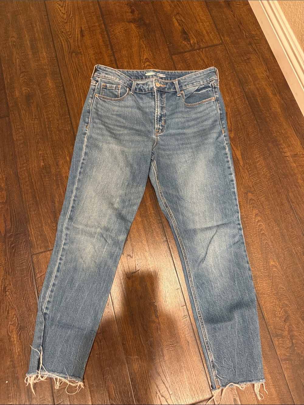 Old Navy Blue Frayed Hem Straight Jeans